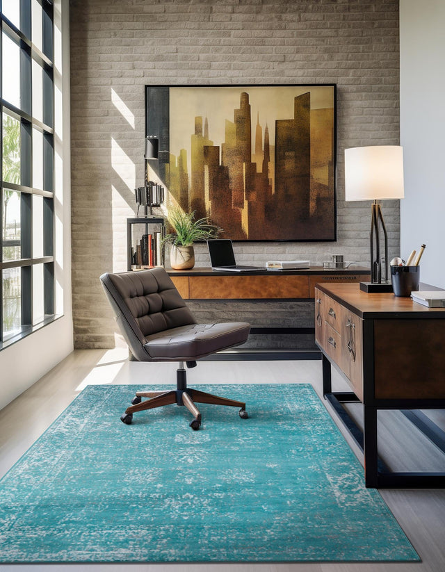 Turquoise 6' 1 x 9' Sofia Rectangle Area Rug Durable Easy Clean Stain Resistant Unique Carpet for Affordable Interior Home Design for Sale at Rug Engine