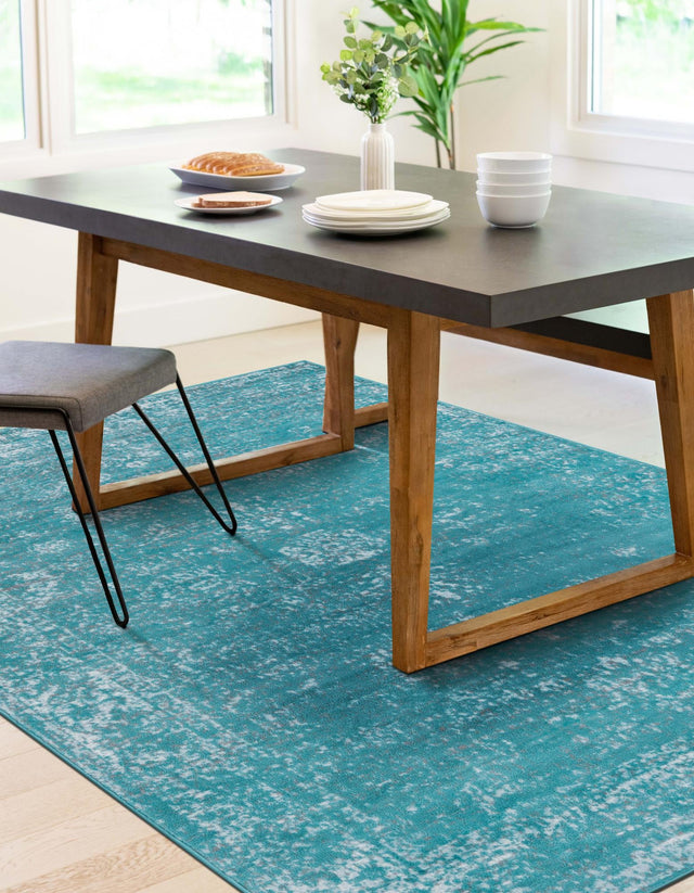Turquoise 6' 1 x 9' Sofia Rectangle Area Rug Durable Easy Clean Stain Resistant Unique Carpet for Affordable Interior Home Design for Sale at Rug Engine