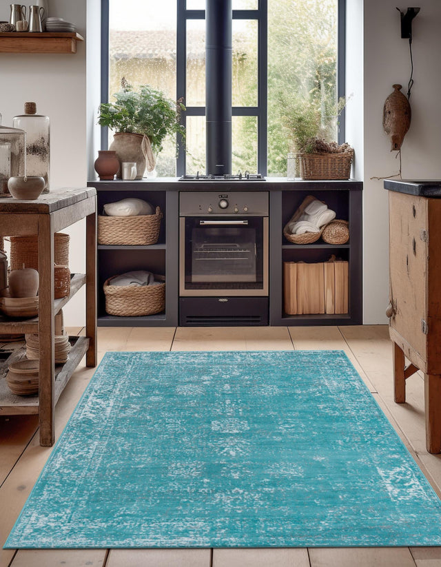 Turquoise 7' 10 x 11' Sofia Rectangle Area Rug Durable Easy Clean Stain Resistant Unique Carpet for Affordable Interior Home Design for Sale at Rug Engine