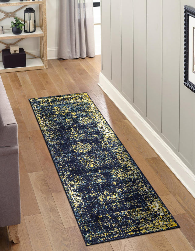 Navy Blue 2' x 6' 7 Sofia Runner Area Rug Durable Easy Clean Stain Resistant Unique Carpet for Affordable Interior Home Design for Sale at Rug Engine