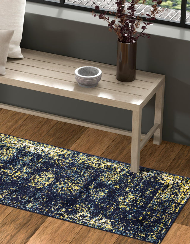 Navy Blue 2' x 6' 7 Sofia Runner Area Rug Durable Easy Clean Stain Resistant Unique Carpet for Affordable Interior Home Design for Sale at Rug Engine