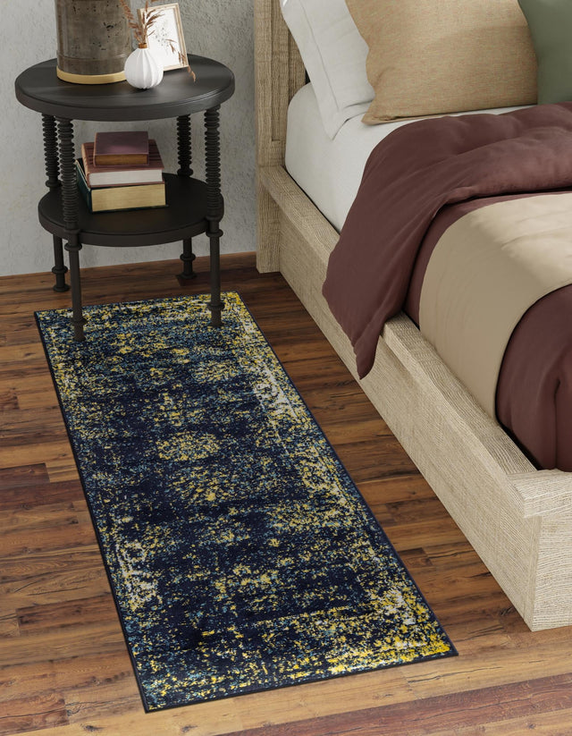 Navy Blue 2' x 9' 10 Sofia Runner Area Rug Durable Easy Clean Stain Resistant Unique Carpet for Affordable Interior Home Design for Sale at Rug Engine