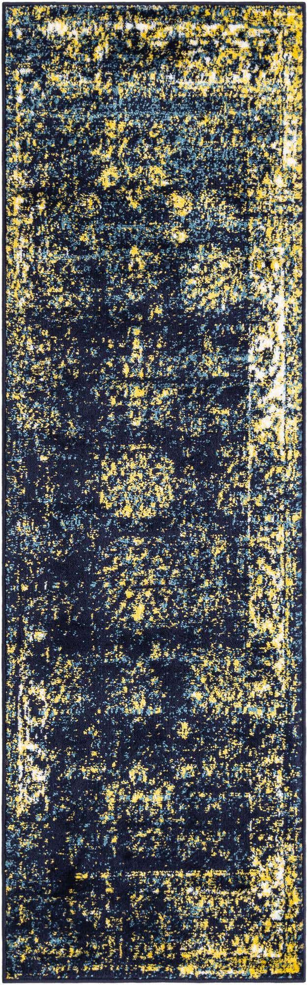 Navy Blue 2' x 6' 7 Sofia Runner Area Rug Durable Easy Clean Stain Resistant Unique Carpet for Affordable Interior Home Design for Sale at Rug Engine