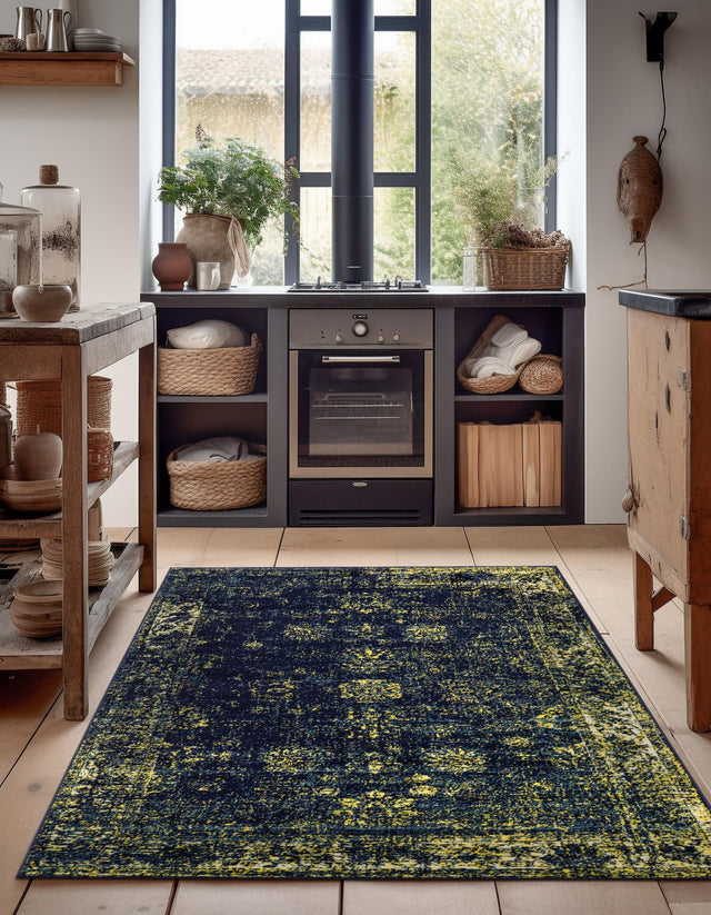 Navy Blue 4' 1 x 6' 1 Sofia Rectangle Area Rug Durable Easy Clean Stain Resistant Unique Carpet for Affordable Interior Home Design for Sale at Rug Engine