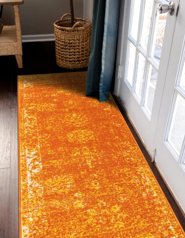 Orange 3' 3 x 19' 8 Sofia Runner Area Rug Durable Easy Clean Stain Resistant Unique Carpet for Affordable Interior Home Design for Sale at Rug Engine