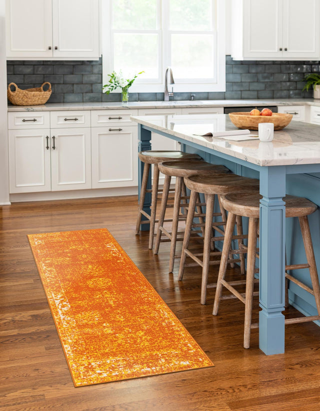 Orange 3' 3 x 16' 5 Sofia Runner Area Rug Durable Easy Clean Stain Resistant Unique Carpet for Affordable Interior Home Design for Sale at Rug Engine