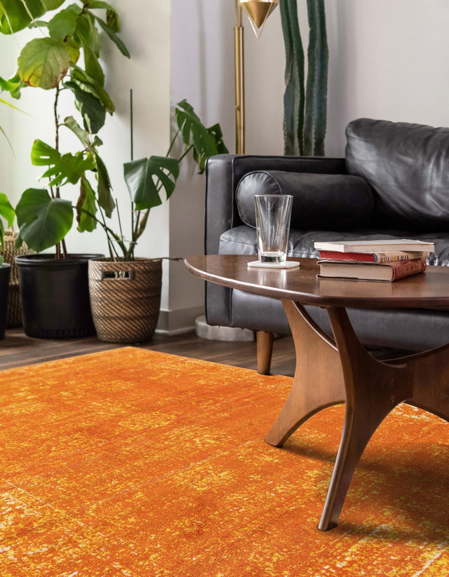 Orange 7' 10 x 10' Sofia Rectangle Area Rug Durable Easy Clean Stain Resistant Unique Carpet for Affordable Interior Home Design for Sale at Rug Engine