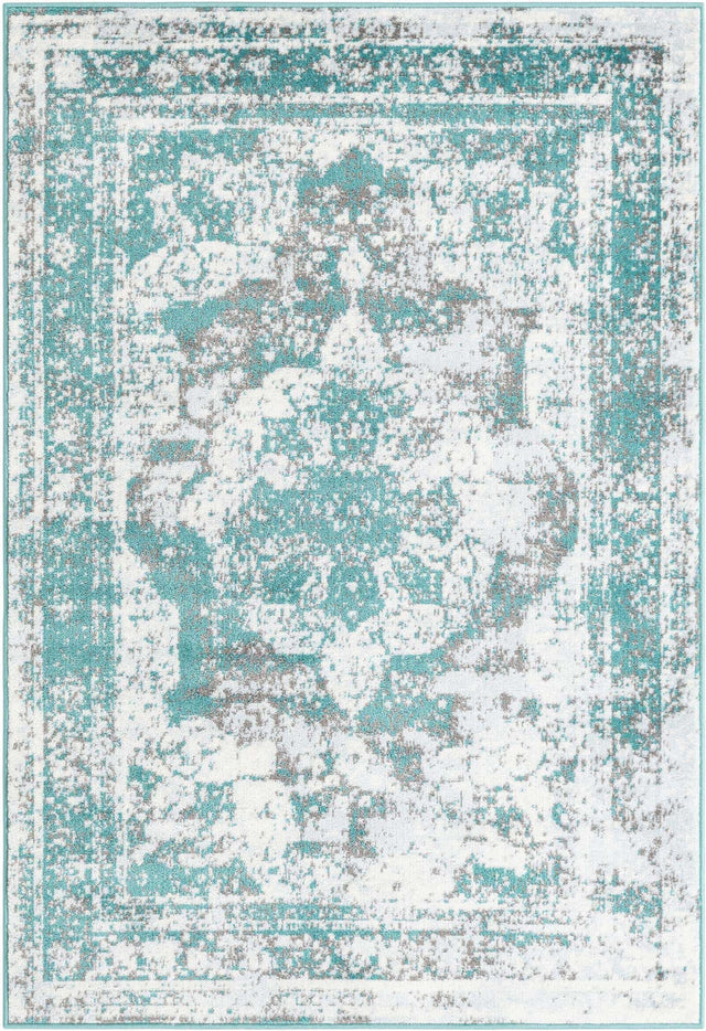 Turquoise 4' 1 x 6' 1 Sofia Rectangle Area Rug Durable Easy Clean Stain Resistant Unique Carpet for Affordable Interior Home Design for Sale at Rug Engine