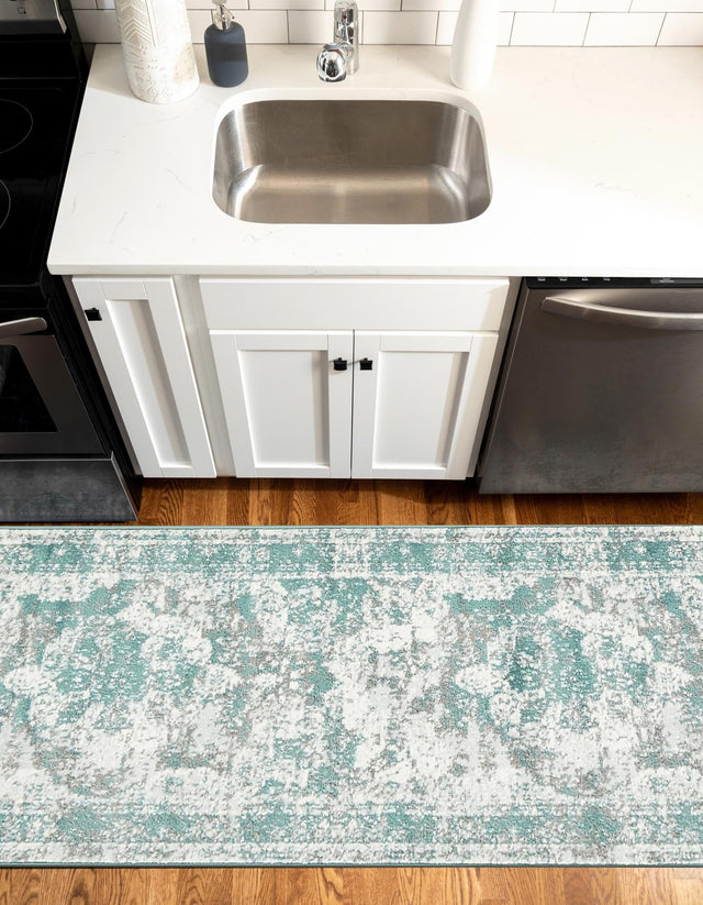 Turquoise 2' x 13' 1 Sofia Runner Area Rug Durable Easy Clean Stain Resistant Unique Carpet for Affordable Interior Home Design for Sale at Rug Engine