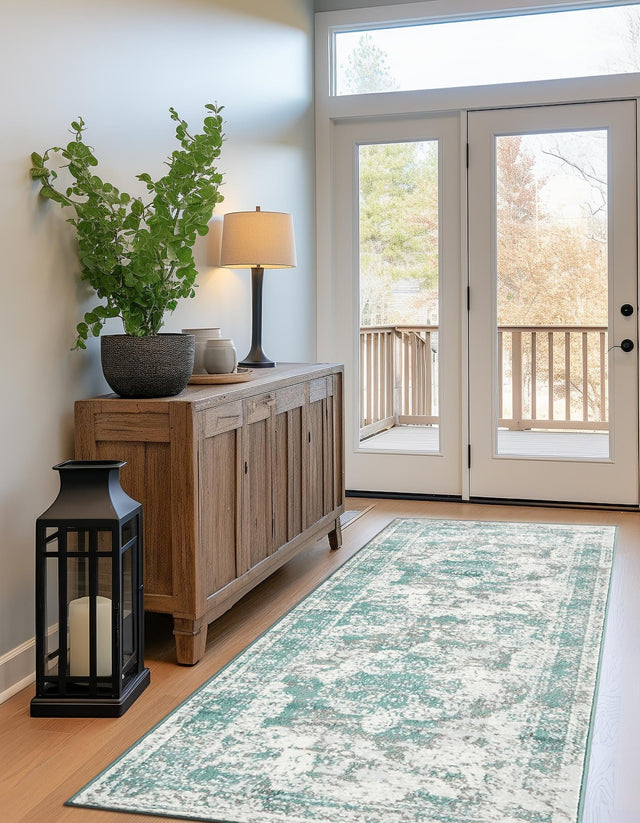Turquoise 2' x 9' 10 Sofia Runner Area Rug Durable Easy Clean Stain Resistant Unique Carpet for Affordable Interior Home Design for Sale at Rug Engine