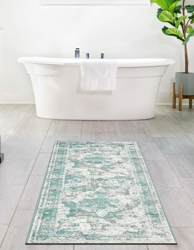 Turquoise 2' x 6' 7 Sofia Runner Area Rug Durable Easy Clean Stain Resistant Unique Carpet for Affordable Interior Home Design for Sale at Rug Engine