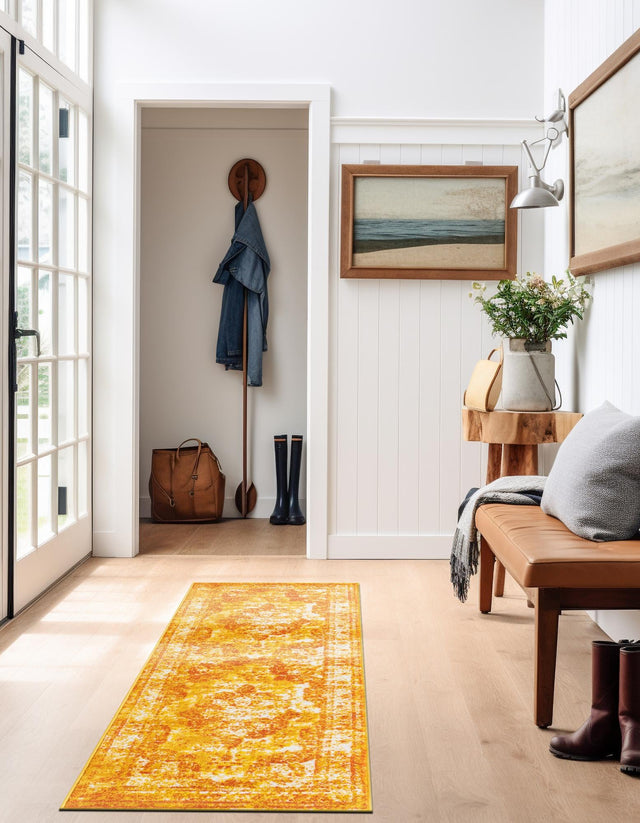 Orange 2' x 6' 7 Sofia Runner Area Rug Durable Easy Clean Stain Resistant Unique Carpet for Affordable Interior Home Design for Sale at Rug Engine