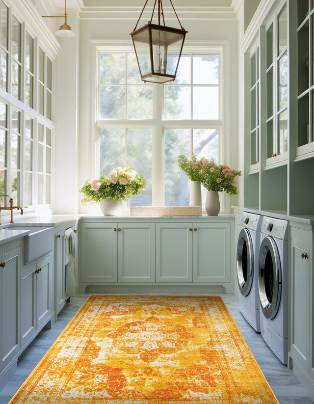 Orange 7' 1 x 10' Sofia Rectangle Area Rug Durable Easy Clean Stain Resistant Unique Carpet for Affordable Interior Home Design for Sale at Rug Engine