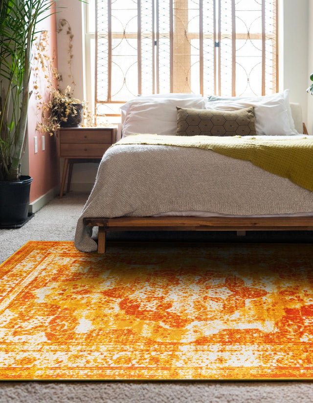 Orange 7' 1 x 10' Sofia Rectangle Area Rug Durable Easy Clean Stain Resistant Unique Carpet for Affordable Interior Home Design for Sale at Rug Engine