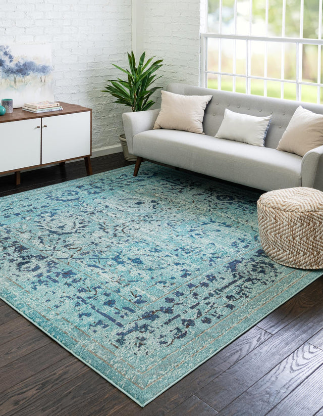 Light Blue 8' x 8' Medici Square Area Rug 100% Polypropylene Traditional Vintage Classic Carpet for Home Interior Design Decor for Sale at Rug Engine