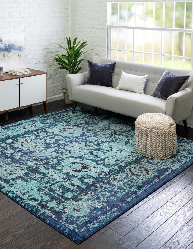 Blue 8' x 8' Medici Square Area Rug 100% Polypropylene Traditional Vintage Classic Carpet for Home Interior Design Decor for Sale at Rug Engine