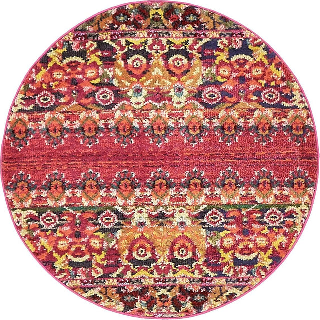 Red 3' 3 x 3' 3 Medici Round Area Rug 100% Polypropylene Traditional Vintage Classic Carpet for Home Interior Design Decor for Sale at Rug Engine