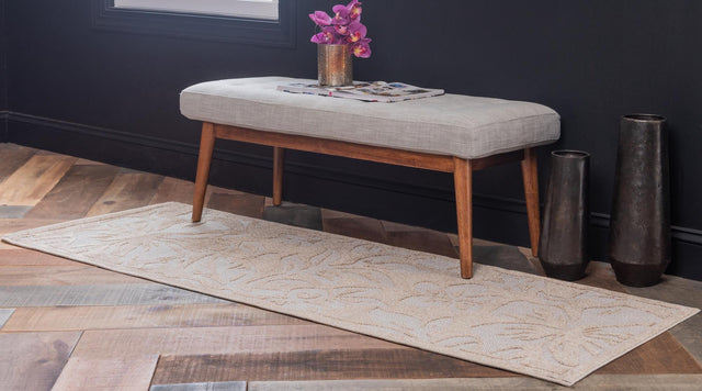 Beige 2' x 6' Outdoor Botanical Runner Area Rug Weather Resistant for Patio, Deck, Terrace, Balcony, Porch Polypropylene Garden Floral Tropical Carpet for Sale at Rug Engine