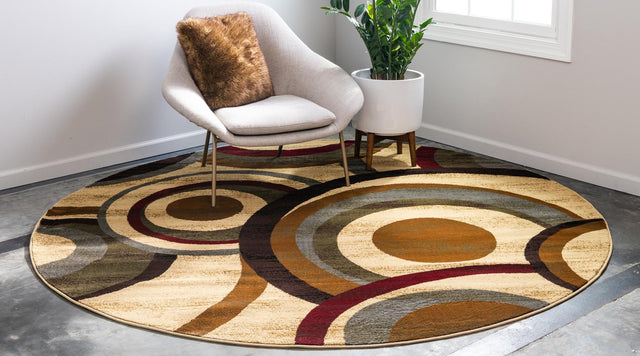 Beige 7' 10 x 7' 10 Barista Round Area Rug 100% Polypropylene Abstract Modern Geometric Carpet for Living Room Dining Office Dorm Room Decor for Sale at Rug Engine