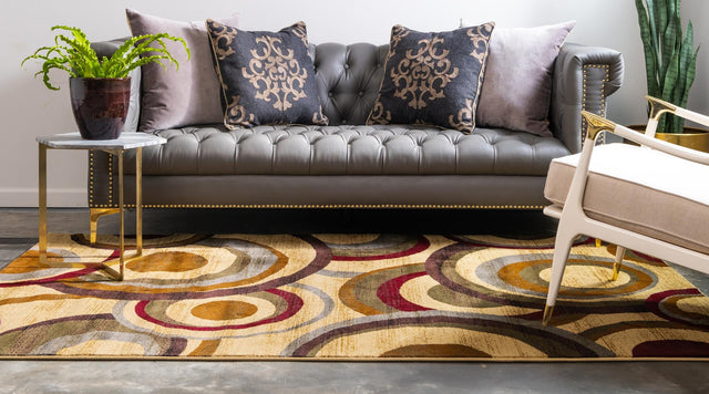 Beige 5' 3 x 8' Barista Rectangle Area Rug 100% Polypropylene Abstract Modern Geometric Carpet for Living Room Dining Office Dorm Room Decor for Sale at Rug Engine