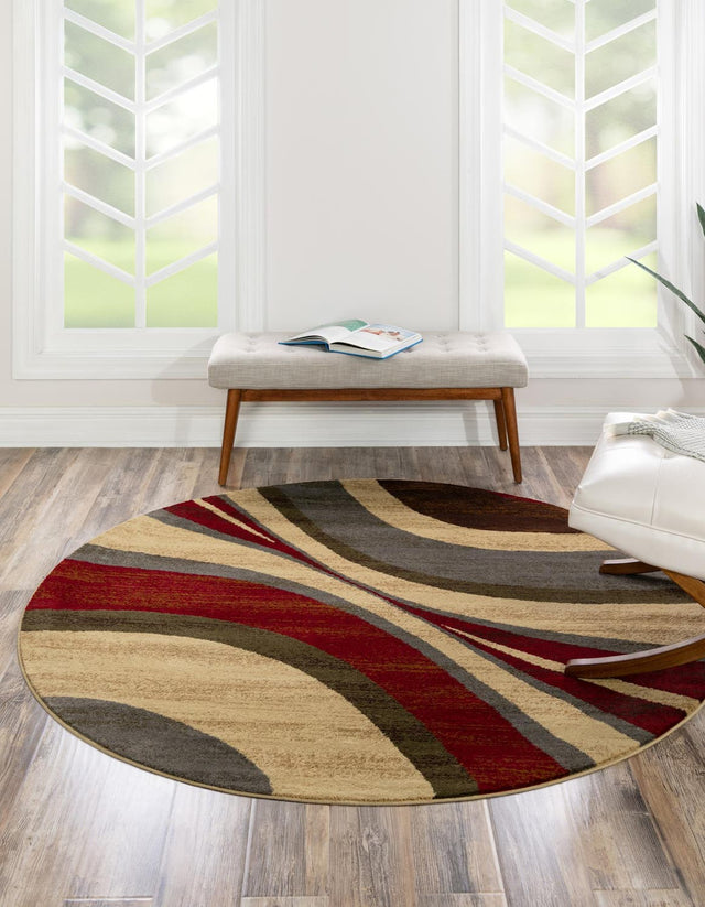 Beige 5' 3 x 5' 3 Barista Round Area Rug 100% Polypropylene Abstract Modern Geometric Carpet for Living Room Dining Office Dorm Room Decor for Sale at Rug Engine