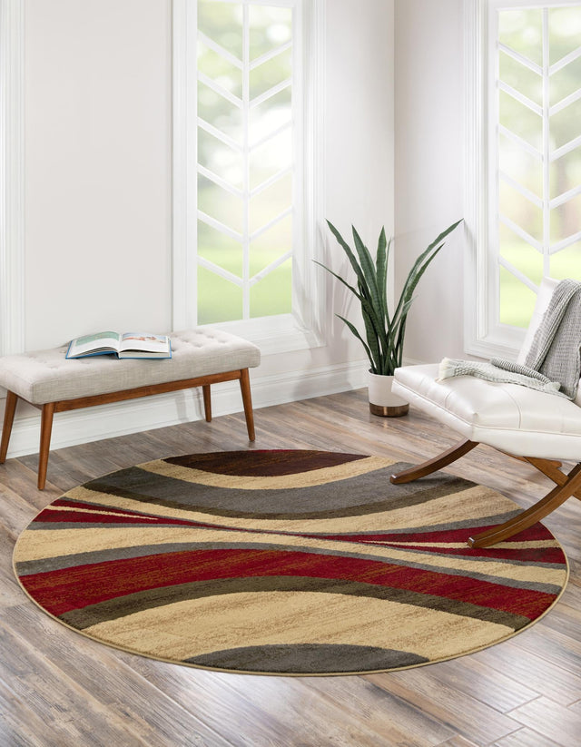 Beige 5' 3 x 5' 3 Barista Round Area Rug 100% Polypropylene Abstract Modern Geometric Carpet for Living Room Dining Office Dorm Room Decor for Sale at Rug Engine