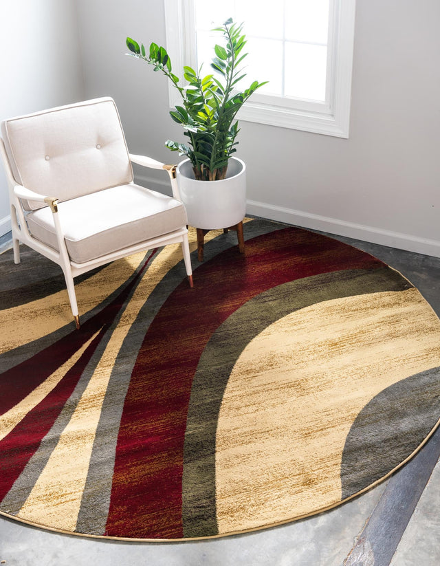 Beige 5' 3 x 5' 3 Barista Round Area Rug 100% Polypropylene Abstract Modern Geometric Carpet for Living Room Dining Office Dorm Room Decor for Sale at Rug Engine
