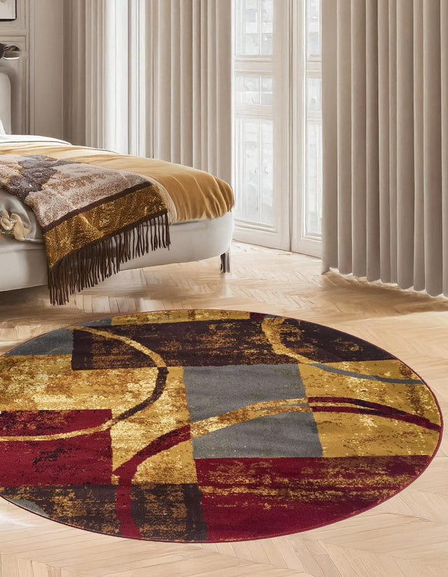 Multicolor 5' 3 x 5' 3 Barista Round Area Rug 100% Polypropylene Abstract Modern Geometric Carpet for Living Room Dining Office Dorm Room Decor for Sale at Rug Engine