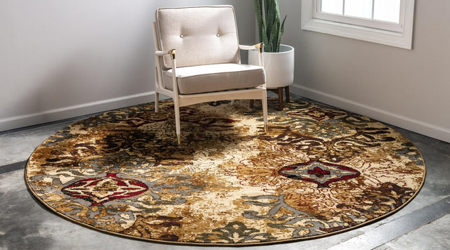 Beige 7' 10 x 7' 10 Barista Round Area Rug 100% Polypropylene Abstract Modern Geometric Carpet for Living Room Dining Office Dorm Room Decor for Sale at Rug Engine
