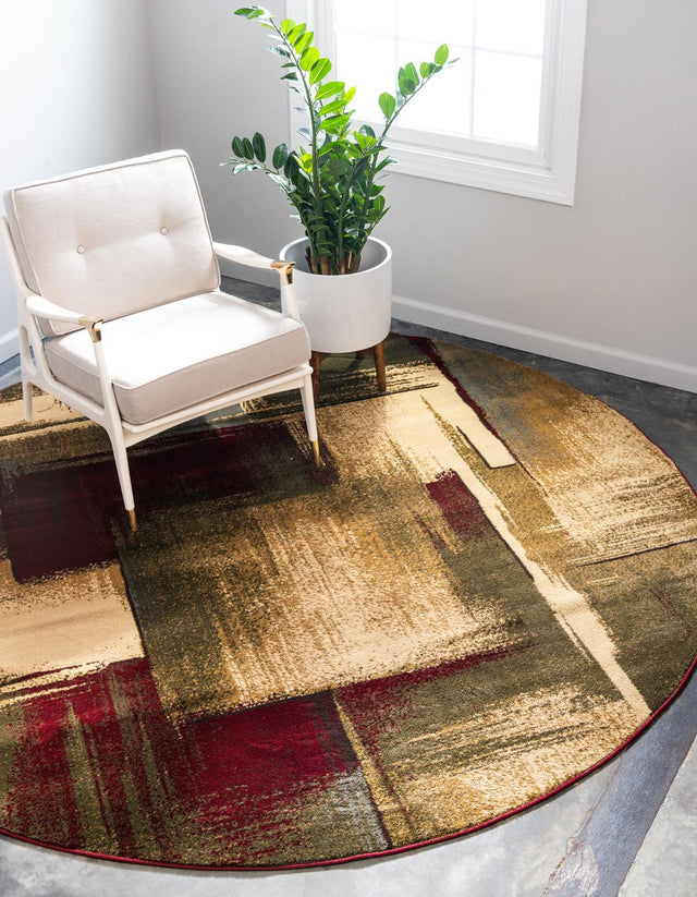 Multicolor 6' 1 x 6' 1 Barista Round Area Rug 100% Polypropylene Abstract Modern Geometric Carpet for Living Room Dining Office Dorm Room Decor for Sale at Rug Engine