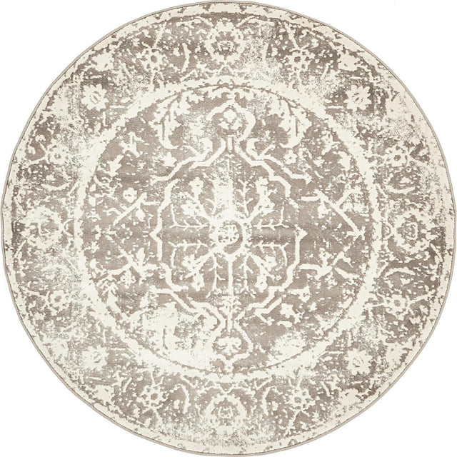 Gray 4' 1 x 4' 1 New Classical Round Area Rug 70% Polypropylene & 30% Polyester Traditional Vintage Distressed Carpet for Interior Design Home Decor for Sale at Rug Engine