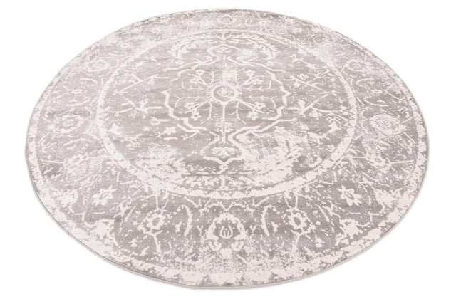 Gray 8' x 8' New Classical Round Area Rug 70% Polypropylene & 30% Polyester Traditional Vintage Distressed Carpet for Interior Design Home Decor for Sale at Rug Engine