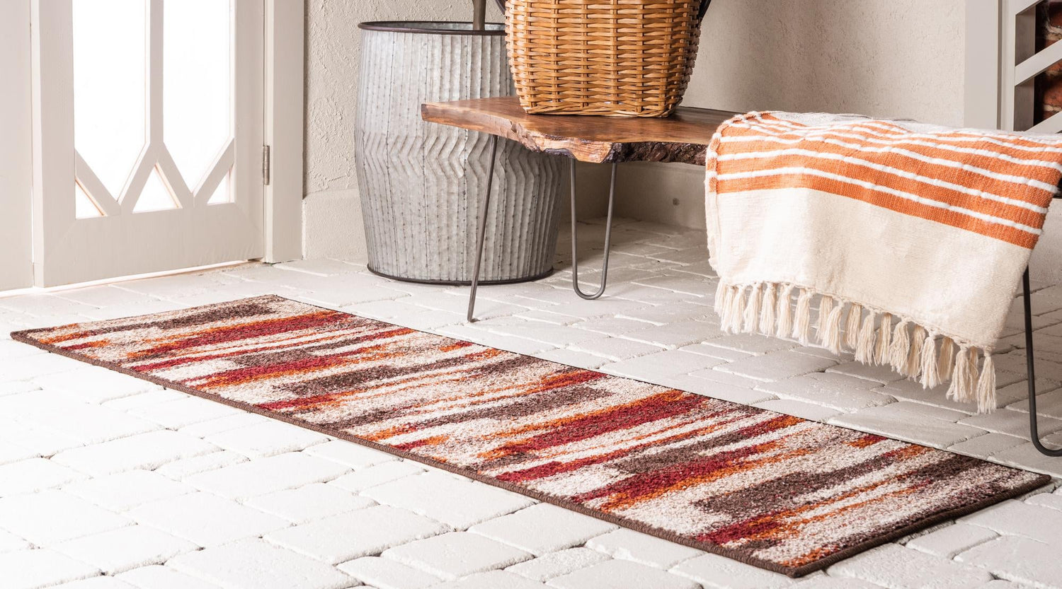 Multicolor 2' x 6' 1 Autumn Runner Area Rug 100% Polypropylene Durable Jute Backing Living Dining Room Bedroom Office Modern Decor Carpet for Sale at Rug Engine