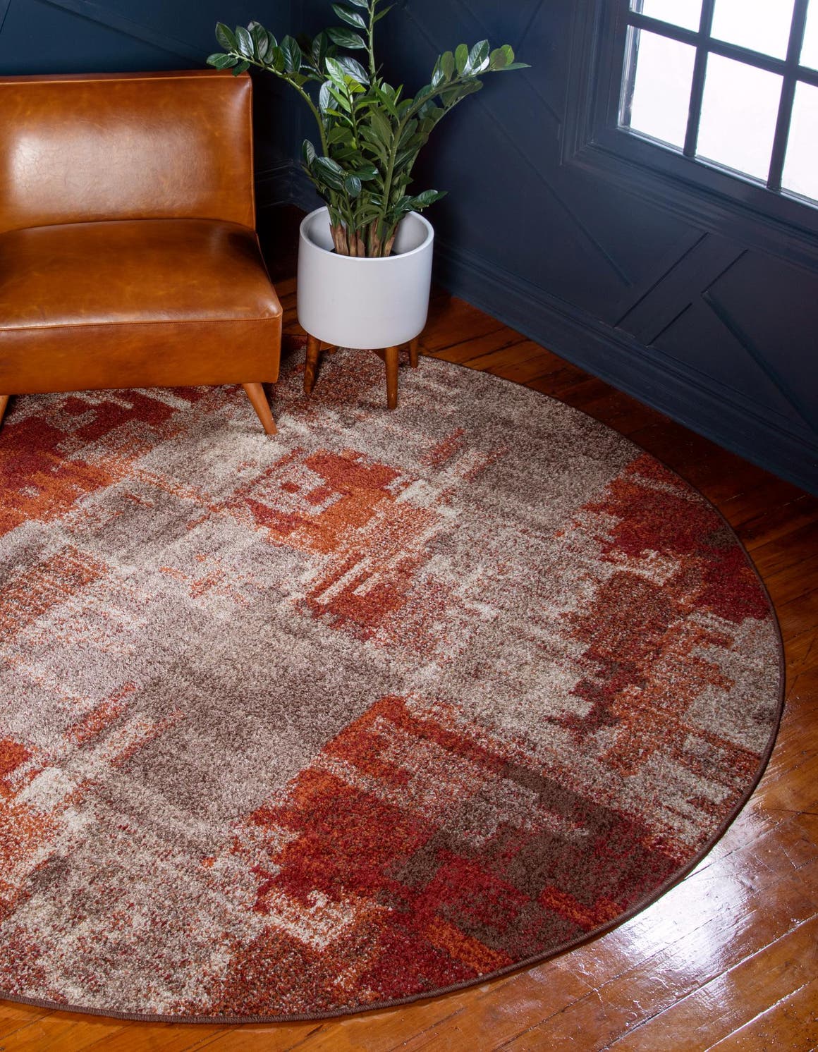 Multicolor 7' 10 x 7' 10 Autumn Round Area Rug 100% Polypropylene Durable Jute Backing Living Dining Room Bedroom Office Modern Decor Carpet for Sale at Rug Engine