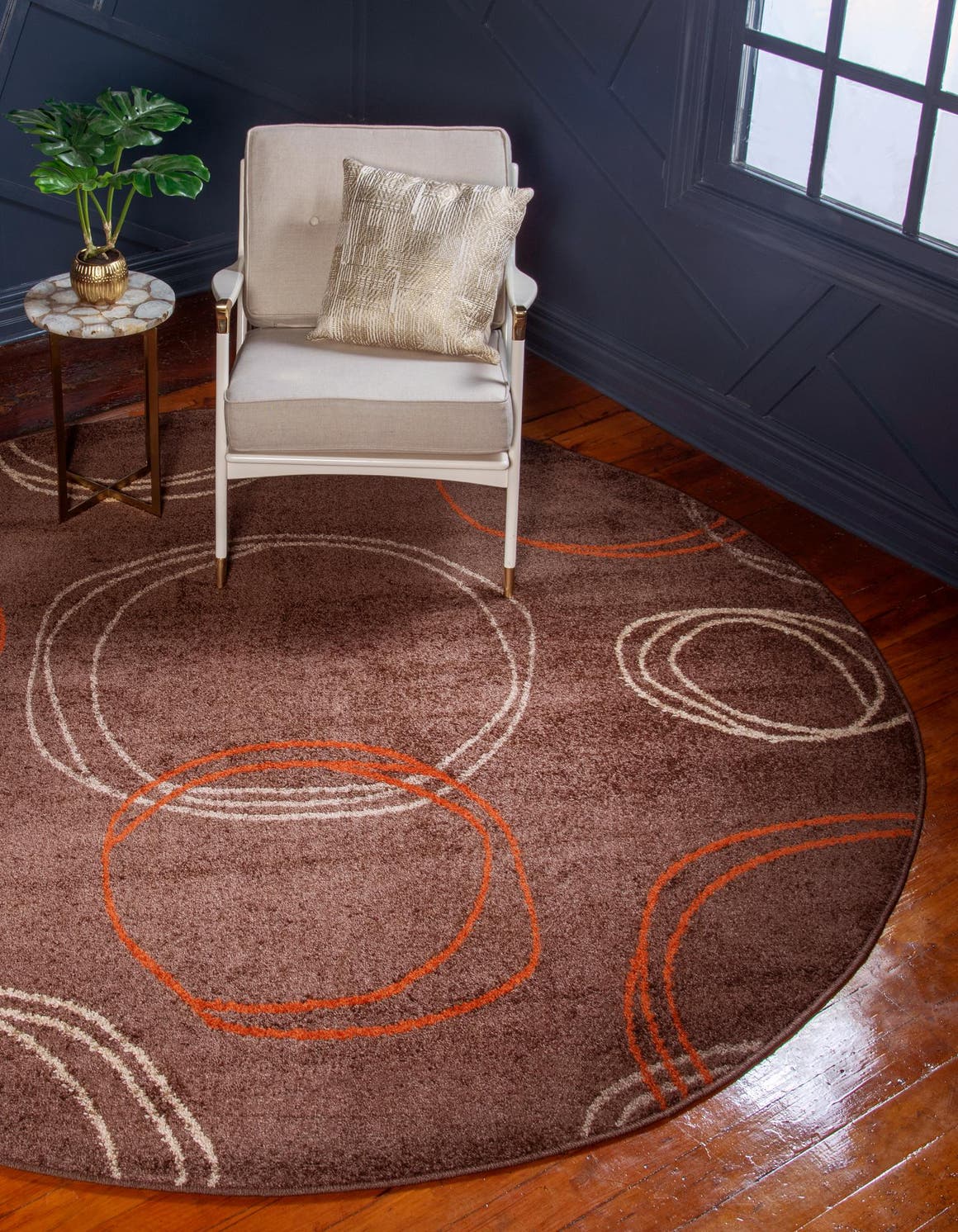 Brown 8' x 8' Autumn Round Area Rug 100% Polypropylene Durable Jute Backing Living Dining Room Bedroom Office Modern Decor Carpet for Sale at Rug Engine