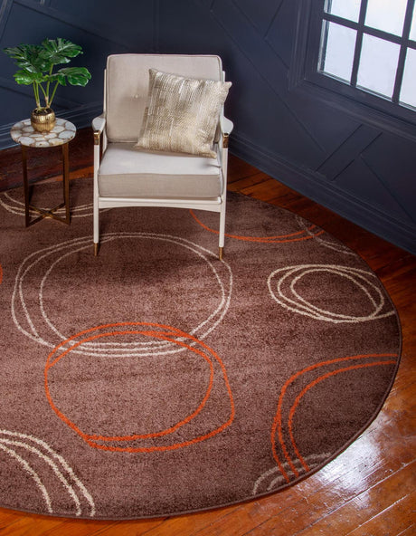 Brown 8' x 8' Autumn Round Area Rug 100% Polypropylene Durable Jute Backing Living Dining Room Bedroom Office Modern Decor Carpet for Sale at Rug Engine