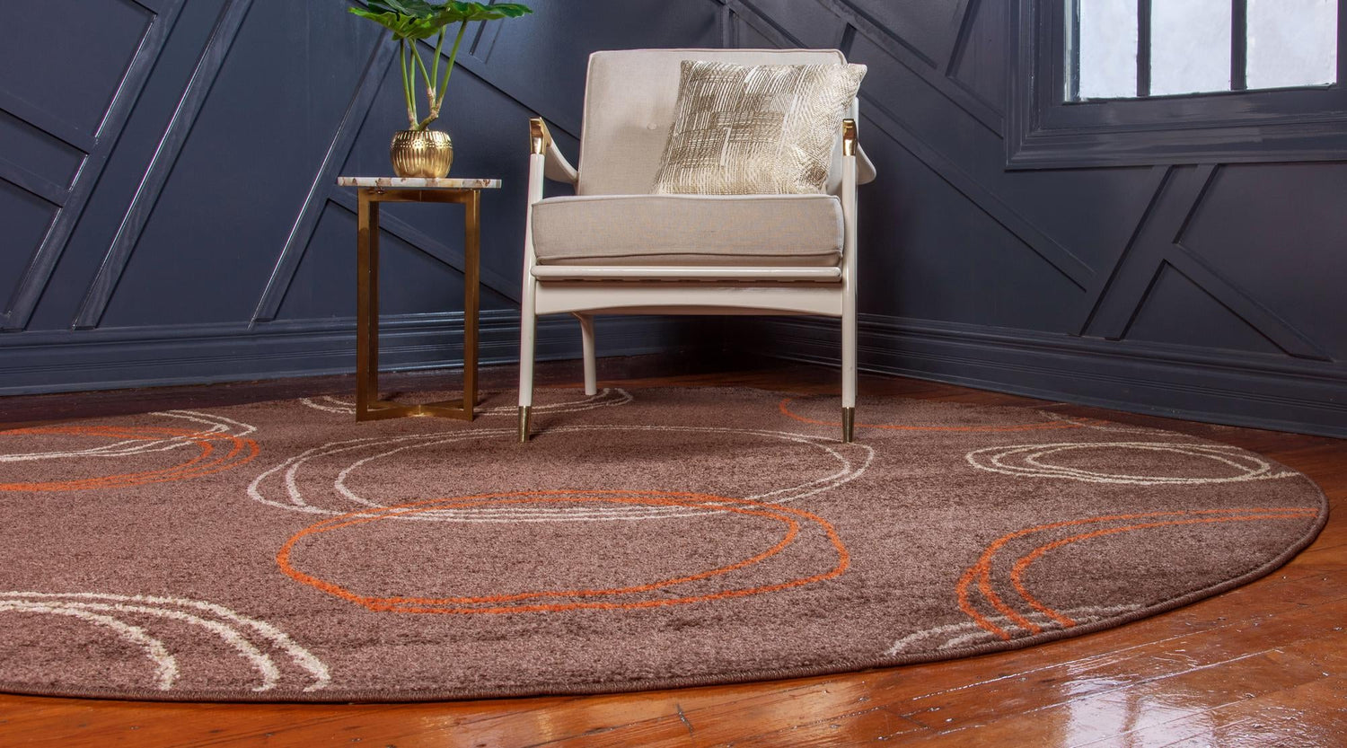 Brown 8' x 8' Autumn Round Area Rug 100% Polypropylene Durable Jute Backing Living Dining Room Bedroom Office Modern Decor Carpet for Sale at Rug Engine