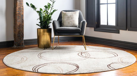 Beige 8' x 8' Autumn Round Area Rug 100% Polypropylene Durable Jute Backing Living Dining Room Bedroom Office Modern Decor Carpet for Sale at Rug Engine