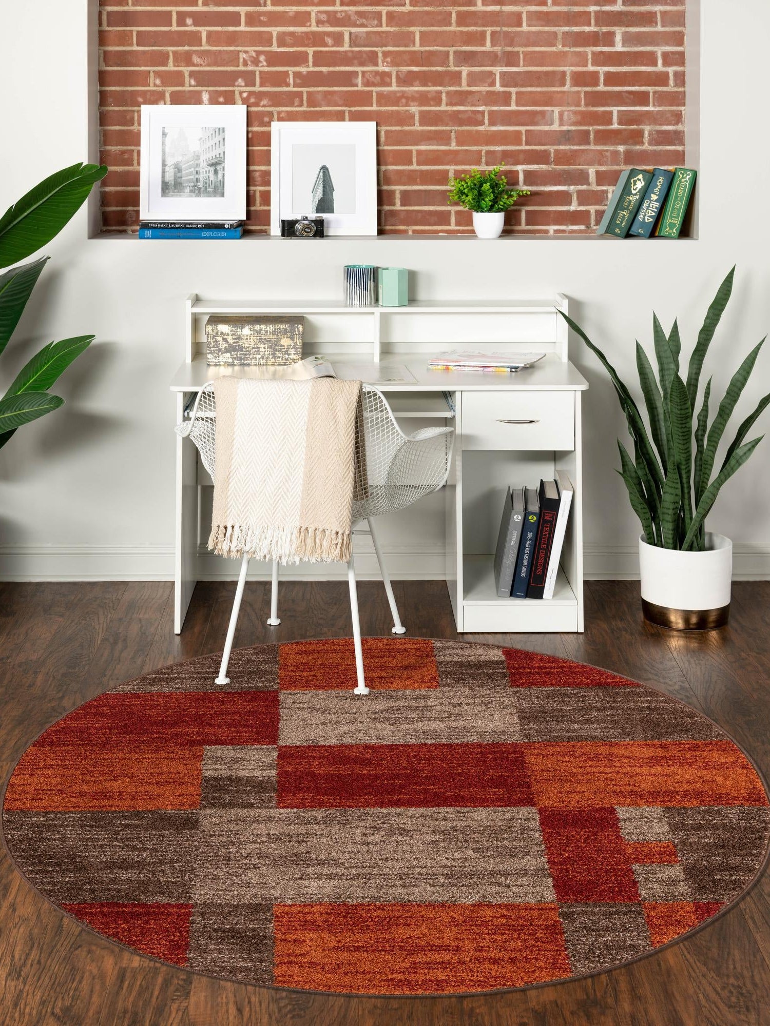 Multicolor 7' 10 x 7' 10 Autumn Round Area Rug 100% Polypropylene Durable Jute Backing Living Dining Room Bedroom Office Modern Decor Carpet for Sale at Rug Engine