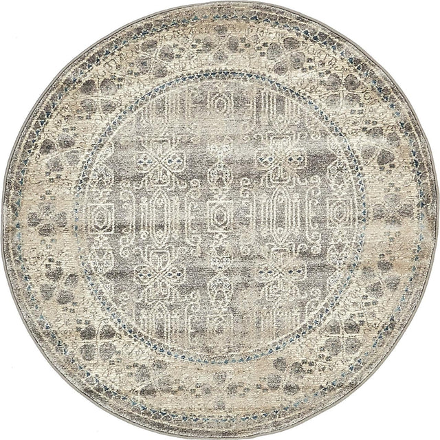 Gray 4' 1 x 4' 1 Salzburg Round Area Rug Stain Resistant Easy Clean Traditional Classic Design Durable Carpet for Affordable Interior Home Decorating for Sale at Rug Engine