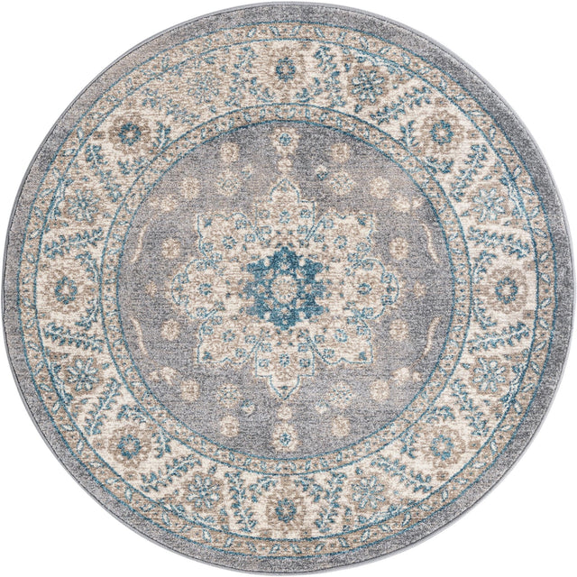 Gray 4' 1 x 4' 1 Salzburg Round Area Rug Stain Resistant Easy Clean Traditional Classic Design Durable Carpet for Affordable Interior Home Decorating for Sale at Rug Engine