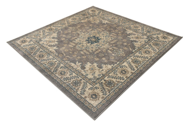 Gray 5' x 5' Salzburg Square Area Rug Stain Resistant Easy Clean Traditional Classic Design Durable Carpet for Affordable Interior Home Decorating for Sale at Rug Engine