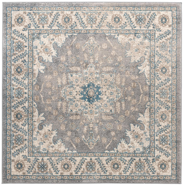 Gray 5' x 5' Salzburg Square Area Rug Stain Resistant Easy Clean Traditional Classic Design Durable Carpet for Affordable Interior Home Decorating for Sale at Rug Engine