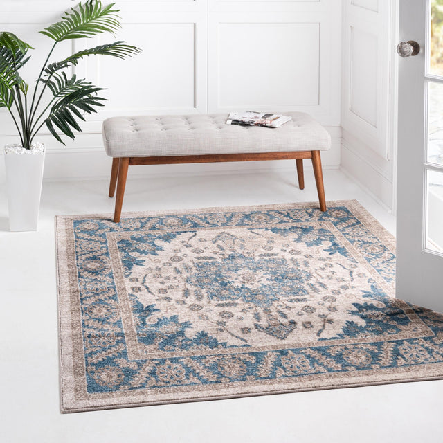 Cream 8' x 8' Salzburg Square Area Rug Stain Resistant Easy Clean Traditional Classic Design Durable Carpet for Affordable Interior Home Decorating for Sale at Rug Engine