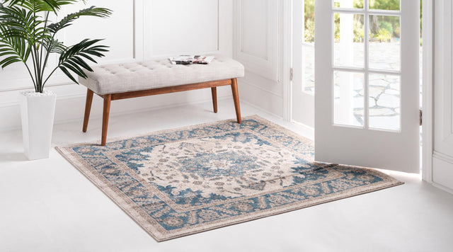 Cream 8' x 8' Salzburg Square Area Rug Stain Resistant Easy Clean Traditional Classic Design Durable Carpet for Affordable Interior Home Decorating for Sale at Rug Engine