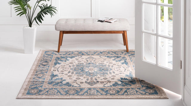 Cream 8' x 8' Salzburg Square Area Rug Stain Resistant Easy Clean Traditional Classic Design Durable Carpet for Affordable Interior Home Decorating for Sale at Rug Engine