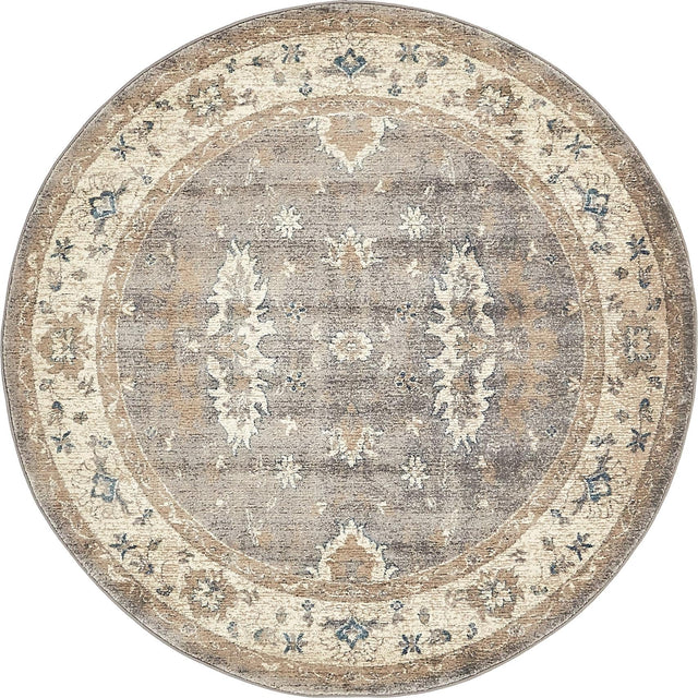 Gray 5' x 5' Salzburg Round Area Rug Stain Resistant Easy Clean Traditional Classic Design Durable Carpet for Affordable Interior Home Decorating for Sale at Rug Engine