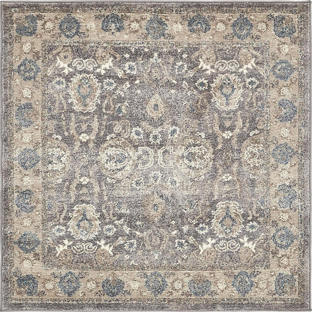 Gray 4' x 4' Salzburg Square Area Rug Stain Resistant Easy Clean Traditional Classic Design Durable Carpet for Affordable Interior Home Decorating for Sale at Rug Engine
