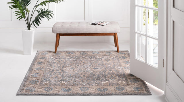 Gray 4' x 4' Salzburg Square Area Rug Stain Resistant Easy Clean Traditional Classic Design Durable Carpet for Affordable Interior Home Decorating for Sale at Rug Engine
