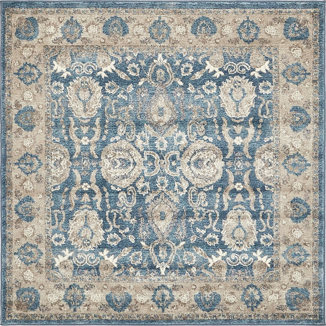 Light Blue 5' x 5' Salzburg Square Area Rug Stain Resistant Easy Clean Traditional Classic Design Durable Carpet for Affordable Interior Home Decorating for Sale at Rug Engine